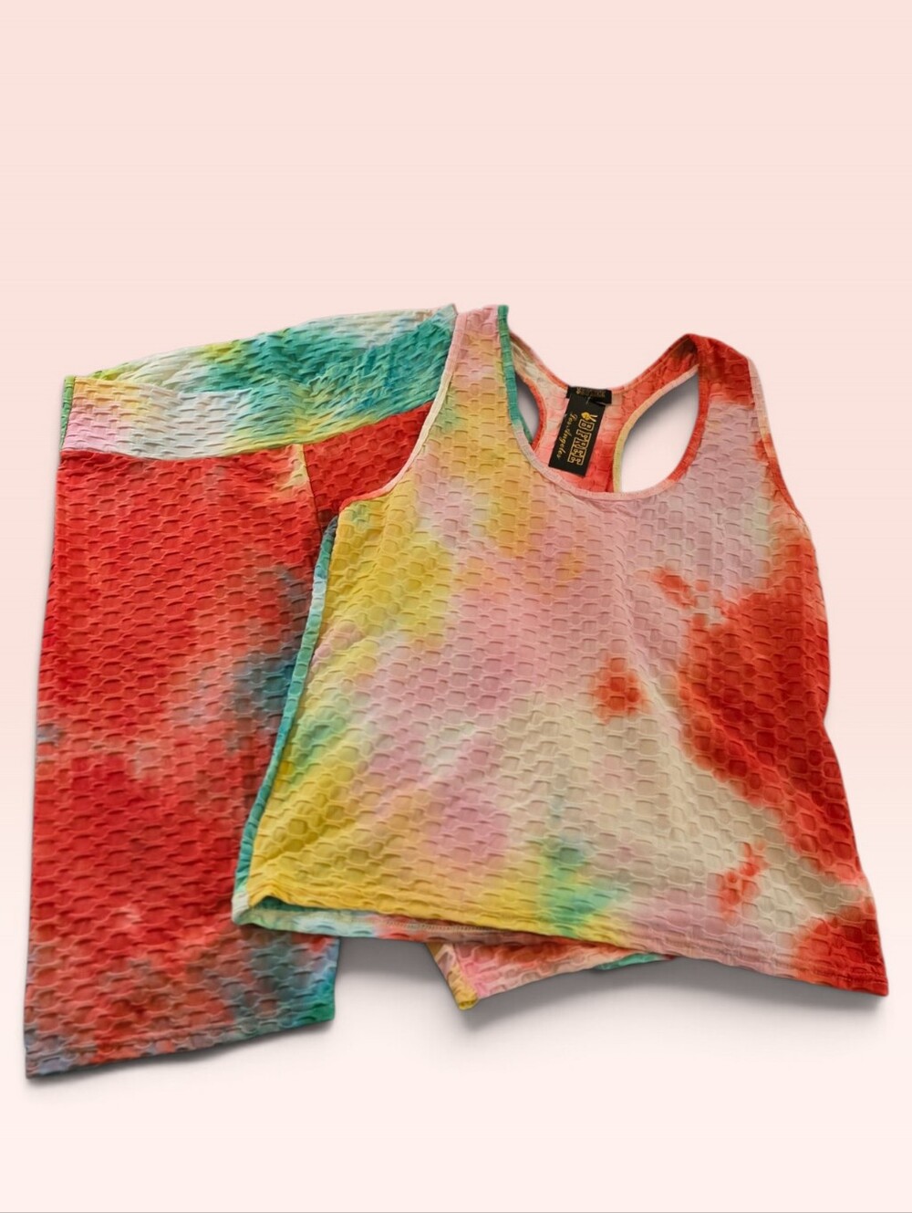 Boutique Athletic Set. Bright Tie-Dye Tank With Coordinated Shorts. Womans 3X